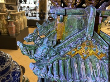 An exceptional large inscribed Chinese sancai-glazed pagoda, dated 1550, Ming
